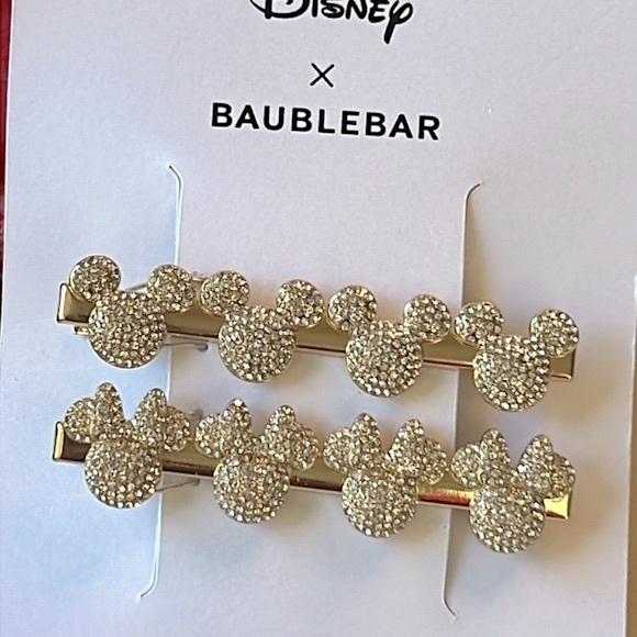 Disney X BAUBLEBAR Mickey and Minnie Mouse Crystal Gold Hair Clips Barrettes - Picture 2 of 5